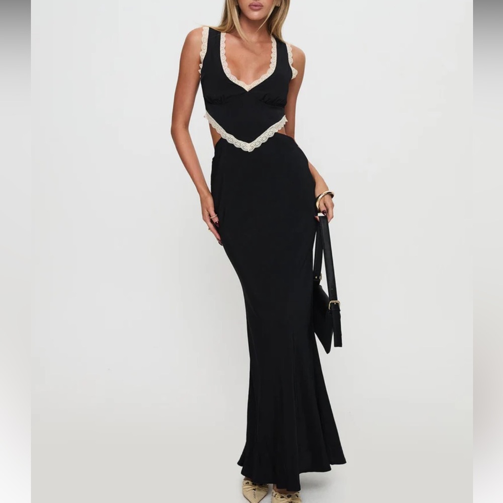 Princess Polly Black Maxi Dress with Cream Trim